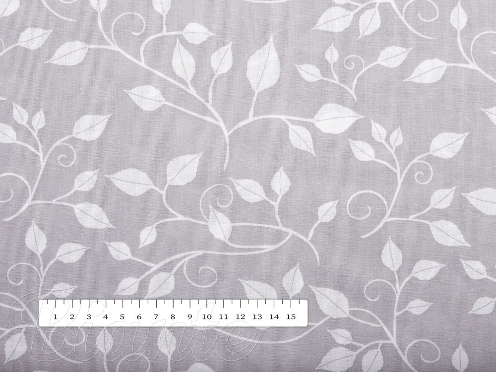 Bavlněná látka/plátno Sandra SA-215 Pnoucí větvičky na šedém - šířka 140 cm - detail 3 - Biante.cz