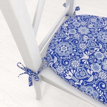 Oblý podsedák PML-100 Modro-bílý lidový ornament - 39x37x3 cm - detail 1 - Biante.cz