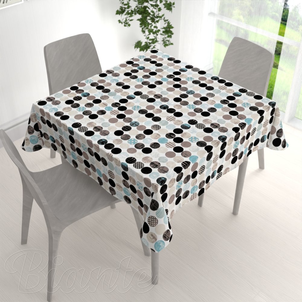 Dekorační čtvercový ubrus Leona LN-060 Tyrkysové a černé kuličky na bílém - detail 1 - Biante.cz
