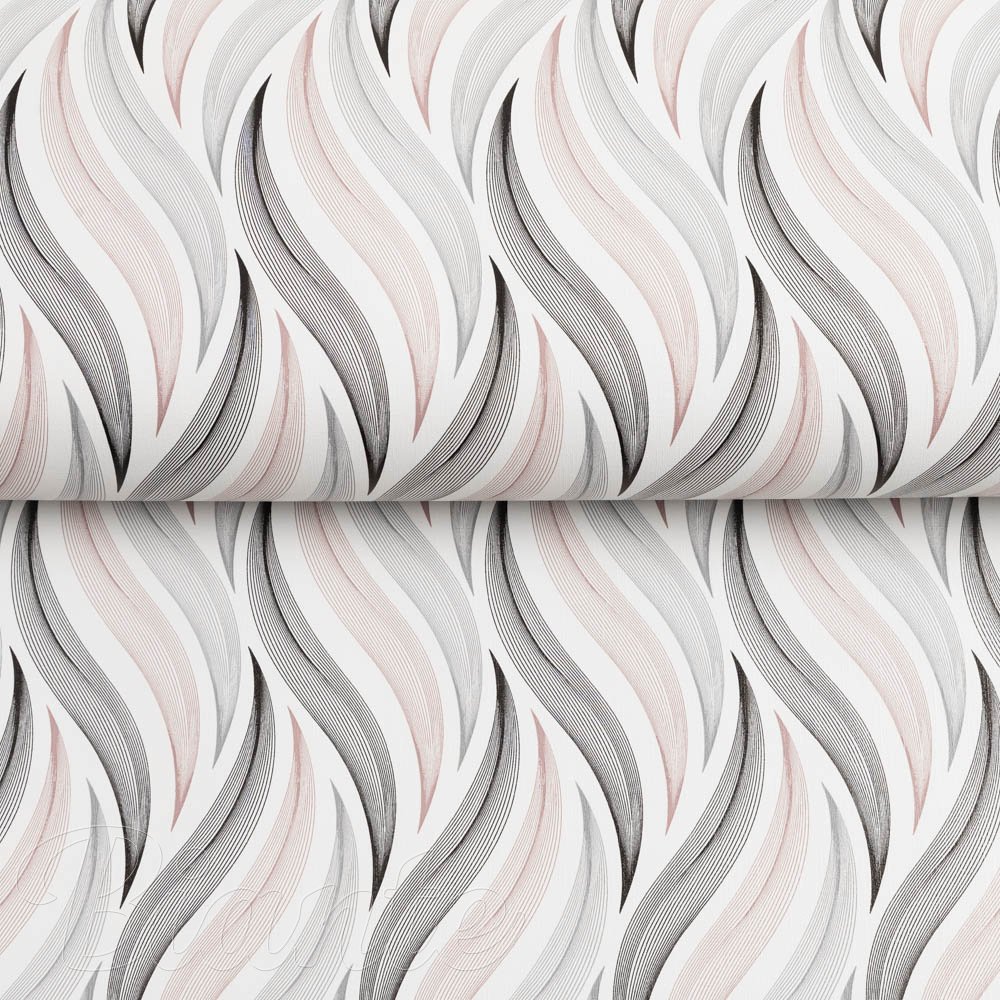 PVC obrus Sivo-čierno-vínové designové vlnky na bielom PV-199 - metráž š. 140 cm - detail 2 - Biante.sk