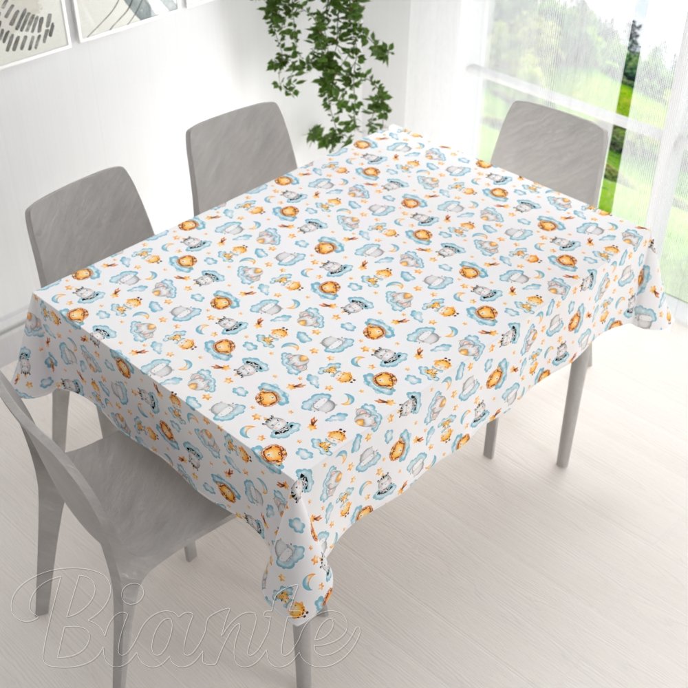 Dětský bavlněný obdélníkový ubrus Sandra SA-693 Africká zvířátka na modrých obláčcích na bílém - detail 1 - Biante.cz