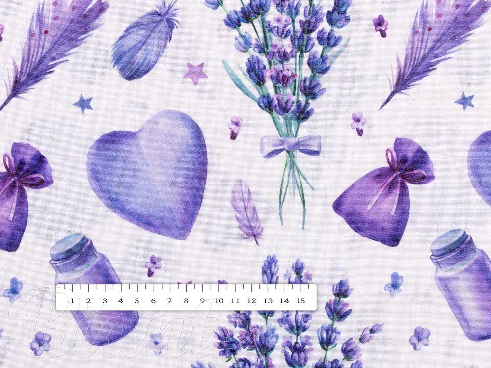 Dekorační látka PML-055 Levandule a srdce na bílém - šířka 150 cm - detail 5 - Biante.cz Dekorační látka PML-055 Levandule a srdce na bílém - šířka 150 cm - detail 5 - Biante.cz
