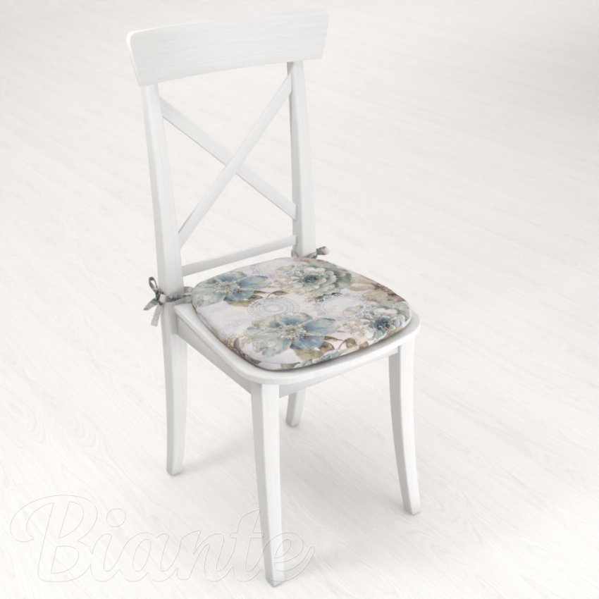 Oblý podsedák PML-052 Tyrkysové kvety s orientálnymi kruhmi - 39x37x3 cm - detail 2 - Biante.sk