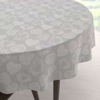 Dekorační kulatý ubrus PML-071 Srdce s ornamenty na šedém - Biante.cz