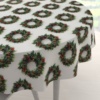 Saténový kulatý ubrus LUP-508 Vánoční věnečky na bílém - Biante.cz Saténový kulatý ubrus LUP-508 Vánoční věnečky na bílém - Biante.cz