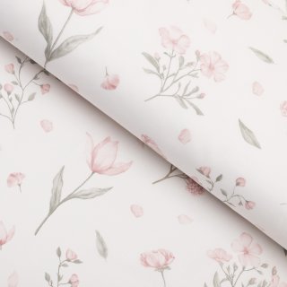 Bavlněná látka/plátno Sandra SA-741 Růžové jarní květy na bílém - šířka 160 cm - Biante.cz