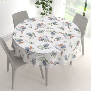 Bavlněný kulatý ubrus Sandra SA-707 Modré květy Protea na bílém - detail 1 - Biante.cz Bavlněný kulatý ubrus Sandra SA-707 Modré květy Protea na bílém - detail 1 - Biante.cz