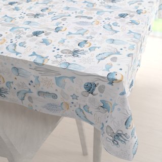 Dětský bavlněný obdélníkový ubrus Sandra SA-442 Mořský svět modrý na bílém - Biante.cz
