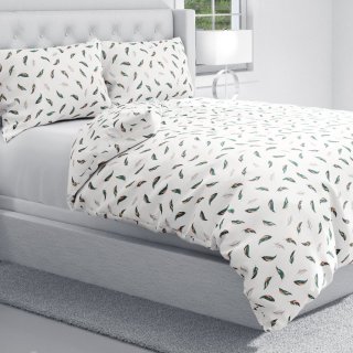 Bavlnené posteľné obliečky Sandra SA-460 Zeleno-ružové pierka na bielom - detail 1 - Biante.sk Bavlnené posteľné obliečky Sandra SA-460 Zeleno-ružové pierka na bielom - detail 1 - Biante.sk