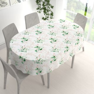 Bavlněný oválný ubrus Sandra SA-706 Zeleno-hnědé větvičky s lístky na bílém - detail 1 - Biante.cz Bavlněný oválný ubrus Sandra SA-706 Zeleno-hnědé větvičky s lístky na bílém - detail 1 - Biante.cz