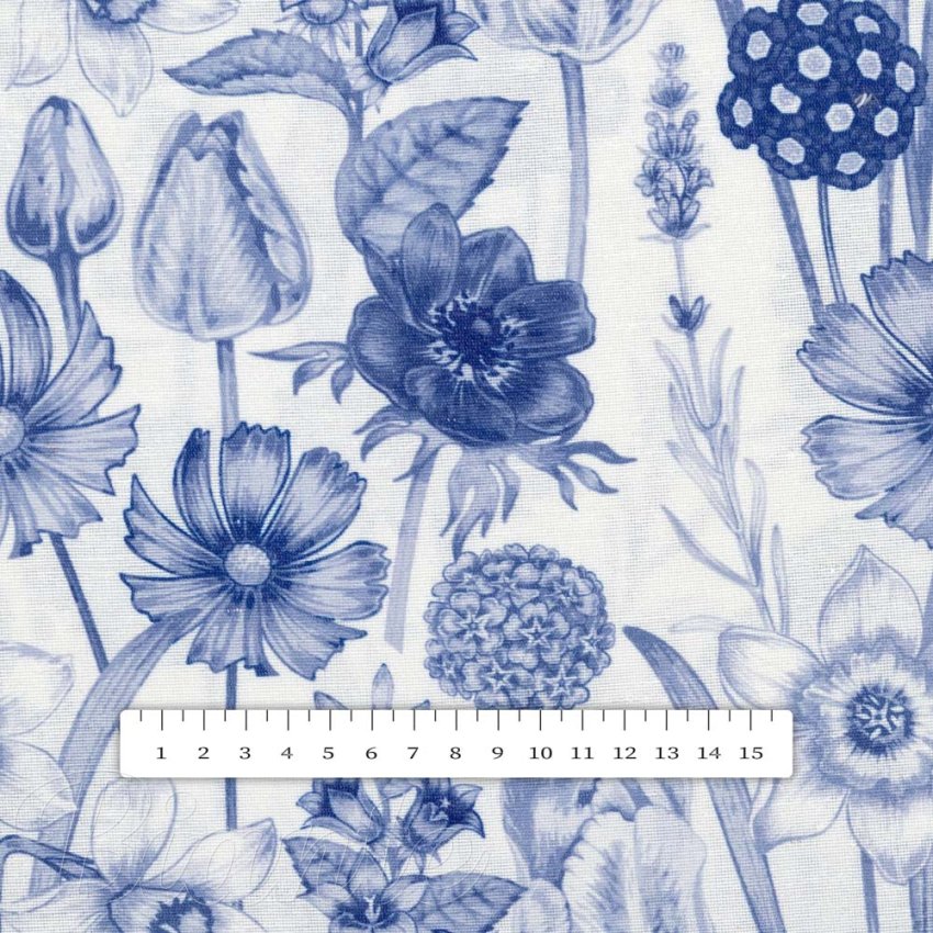 Dekorační látka PML-090 Modré jarní květiny na bílém - šířka 150 cm - detail 4 - Biante.cz