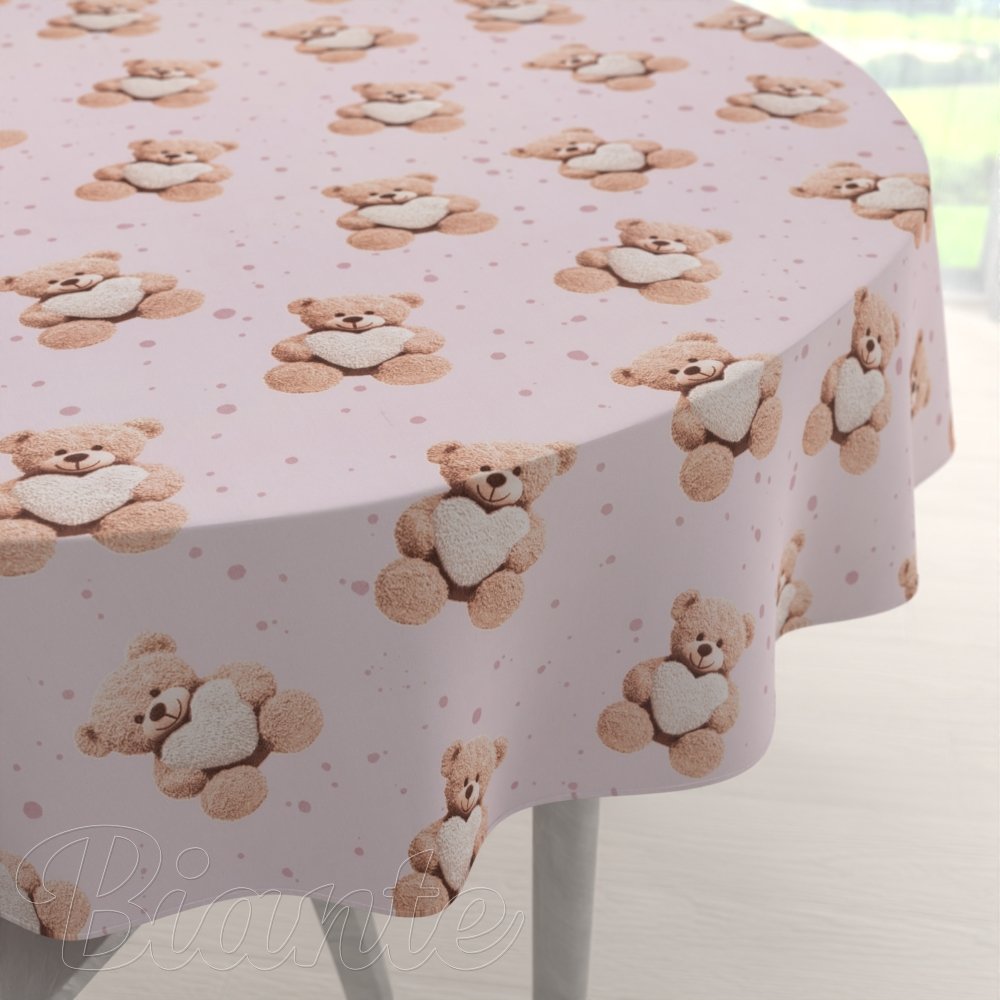 Dětský bavlněný kulatý ubrus Sandra SA-723 Medvídci se srdíčky na fialkovém - Biante.cz