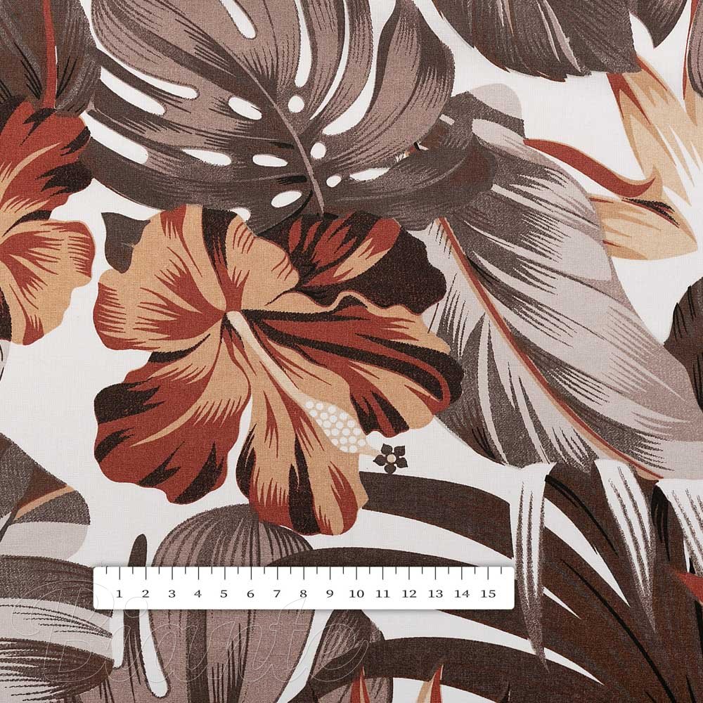 Bavlněná látka/plátno Sandra SA-441 Hnědo-cihlové květy a listy monstery - šířka 160 cm - detail 3 - Biante.cz