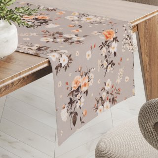 Bavlněný běhoun na stůl Sandra SA-739 Růže a konvalinky na béžovošedém - Biante.cz