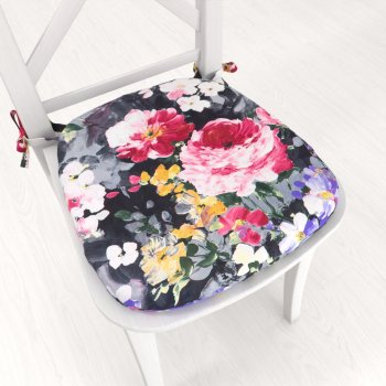 Oblý podsedák PM-020 Malované květy na šedém - 39x37x3 cm - Biante.cz Oblý podsedák PM-020 Malované květy na šedém - 39x37x3 cm - Biante.cz