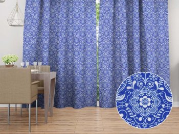 Dekorační závěs na míru PML-100 Modro-bílý lidový ornament - Biante.cz Dekorační závěs na míru PML-100 Modro-bílý lidový ornament - Biante.cz