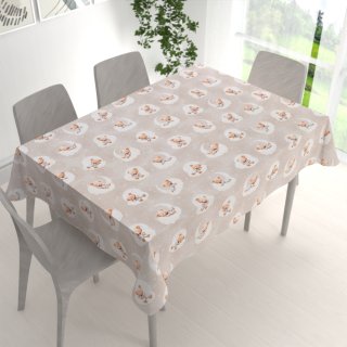 Dětský bavlněný obdélníkový ubrus Sandra SA-744 Spící medvídci na obláčcích na šedobéžovém - detail 1 - Biante.cz