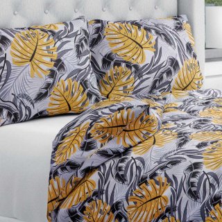 Bavlnené posteľné obliečky Sandra SA-177 Okrové a sivé tropické listy - Biante.sk