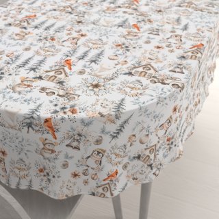 Bavlněný oválný ubrus Sandra SA-708 Zimní pohádka modro-šedo-hnědá na bílém - Biante.cz