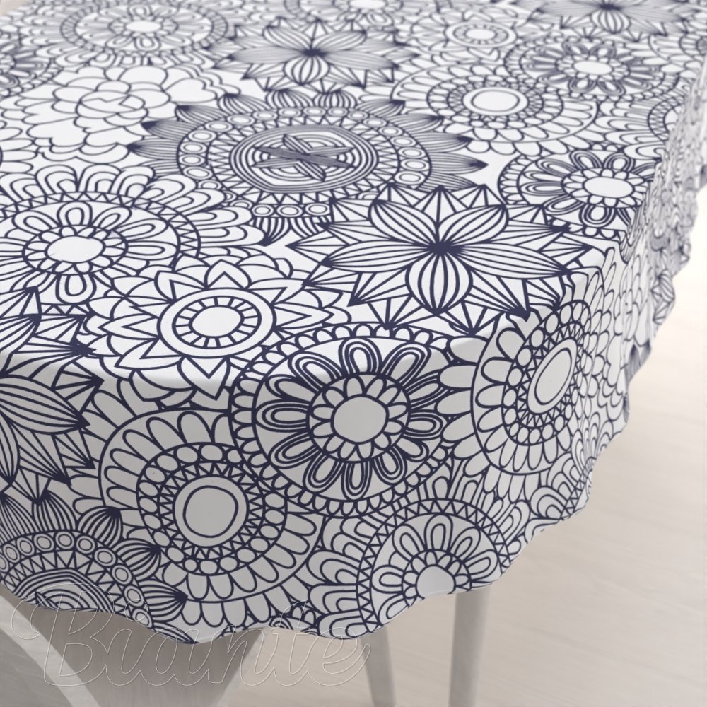Bavlněný oválný ubrus Sandra SA-274 Tmavě modré mandaly na bílém - Biante.cz