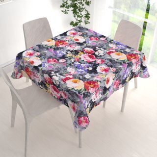 Dekorační čtvercový ubrus PM-020 Malované květy na šedém - detail 1 - Biante.cz