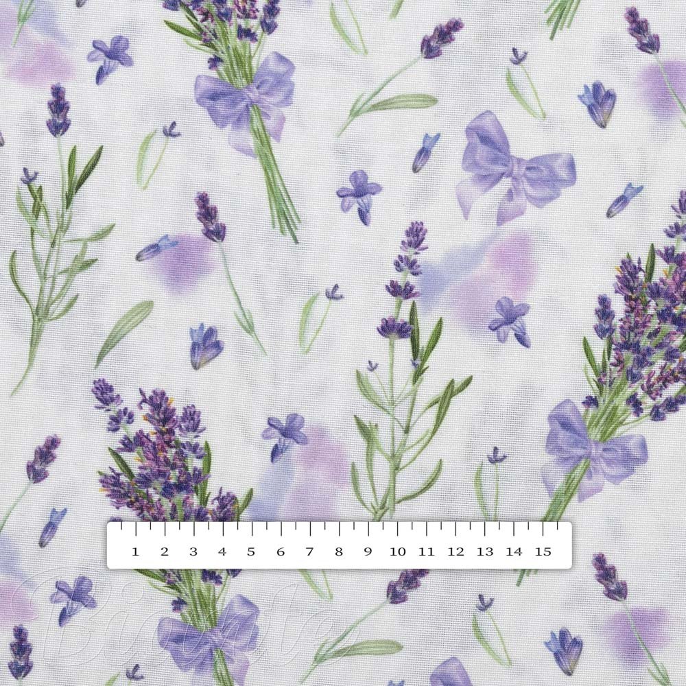 Dekorační látka PML-085 Snítky levandulí na bílém - šířka 150 cm - detail 4 - Biante.cz