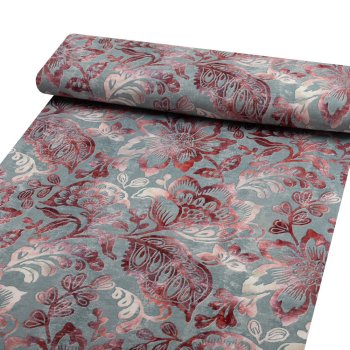 Sametová látka Tamara TMR-054 Abstraktní vínové květy na šedozeleném - šířka 150 cm - detail 1 - Biante.cz