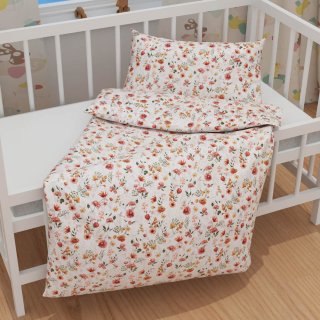 Dětské bavlněné povlečení do postýlky Sandra SA-731 Červený květinový vzor na bílém - detail 1 - Biante.cz