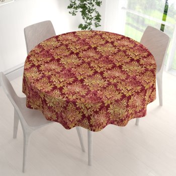 Sametový kulatý ubrus Tamara TMR-053 Zámecký vzor na vínově červeném - detail 1 - Biante.cz