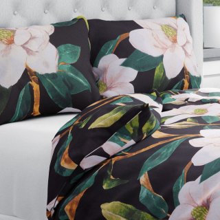 Bavlněné ložní povlečení Sandra SA-300 Květy magnolie na černém - Biante.cz