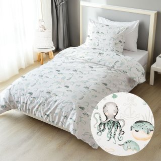 Dětské bavlněné ložní povlečení Sandra SA-688 Mořský svět zelený na bílém - Biante.cz