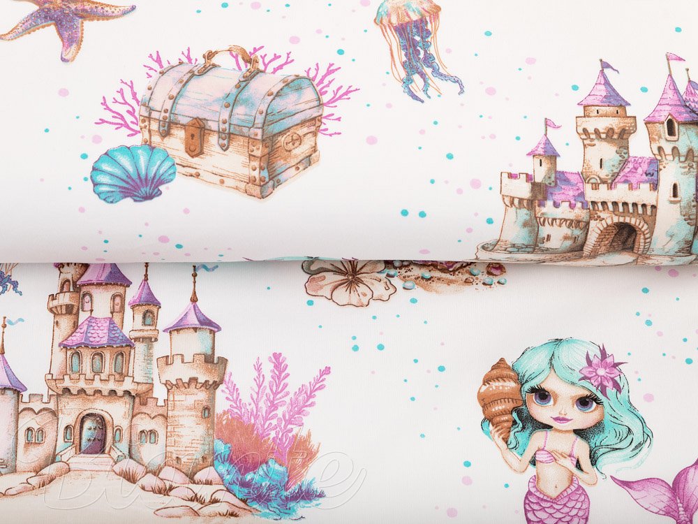 Dětská bavlněná látka/plátno Sandra SA-567 Mořské víly a království na bílém - šířka 160 cm - detail 2 - Biante.cz