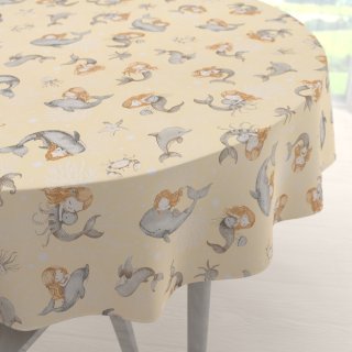 Dětský bavlněný kulatý ubrus Sandra SA-670 Šedo-hnědé mořské panny s delfíny na žlutobéžovém - Biante.cz Dětský bavlněný kulatý ubrus Sandra SA-670 Šedo-hnědé mořské panny s delfíny na žlutobéžovém - Biante.cz