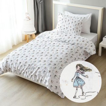 Dětské bavlněné ložní povlečení Sandra SA-261 Krasobruslařky na krémovém - Biante.cz