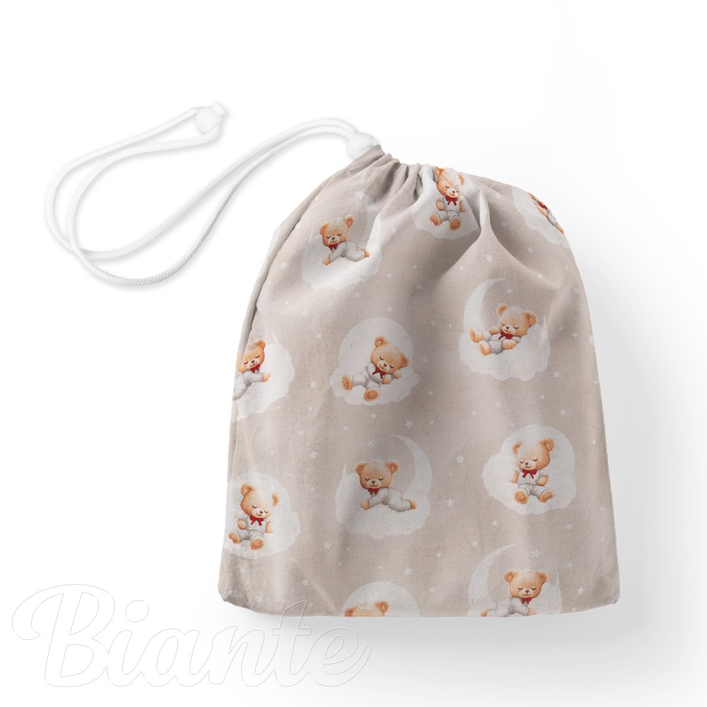 Bavlněný pytlík/sáček na přezůvky Sandra SA-744 Spící medvídci na obláčcích na šedobéžovém - Biante.cz
