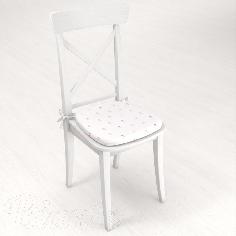 Teflonový oblý podsedák TF-115 Barevné tulipánky na bílém - 39x37x3 cm - detail 2 - Biante.cz