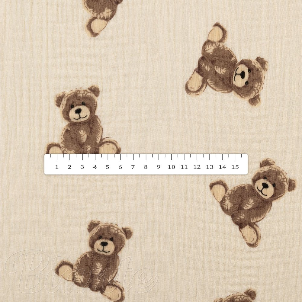 Mušelín dvojitá gázovina MSN-065 Medvídci na krémově žlutém - metráž šířka 140 cm - detail 6 - Biante.cz