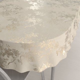 Sametový oválný ubrus Isabela Flower IBL-023 Zlaté květy na krémovém - Biante.cz