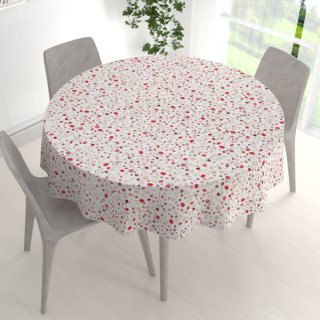 Bavlněný kulatý ubrus Sandra SA-719 Červeno-béžové drobné květiny na bílém - detail 1 - Biante.cz