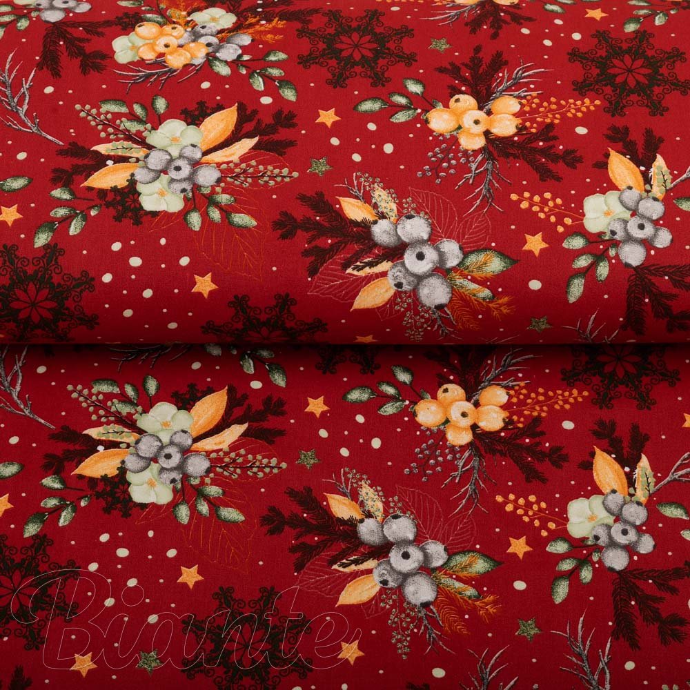 Bavlněná látka/plátno Sandra SA-714 Vánoční cesmíny na červeném - šířka 160 cm - detail 2 - Biante.cz