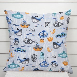 Dětský bavlněný povlak na polštář Sandra SA-673 Podmořský svět modrý - Biante.cz