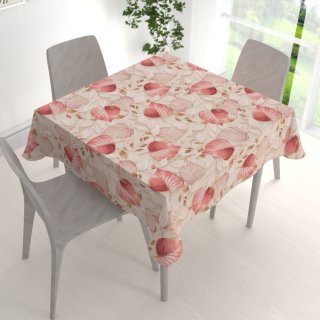 Velký dekorační čtvercový ubrus Leona LN-172 Růžovo-vínové listy na režném - detail 1 - Biante.cz