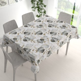 Dekorační obdélníkový ubrus Leona LN-173 Šedé listy na režném - detail 1 - Biante.cz