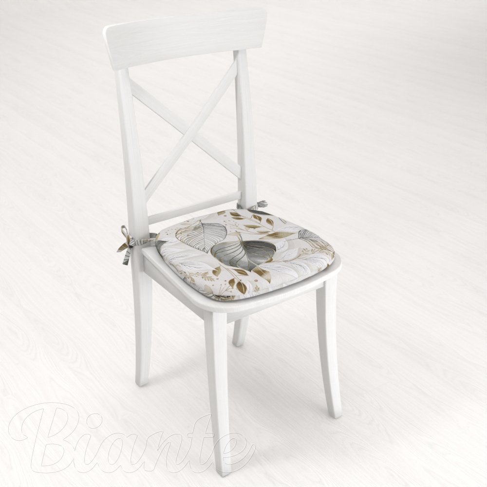 Oblý podsedák Leona LN-173 Sivé listy na režnom - 39x37x3 cm - detail 2 - Biante.sk