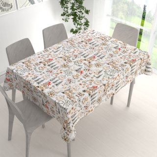 Bavlnený obdĺžnikový obrus Sandra SA-709 Zimná rozprávka zeleno-hnedá na bielom - detail 1 - Biante.sk Bavlnený obdĺžnikový obrus Sandra SA-709 Zimná rozprávka zeleno-hnedá na bielom - detail 1 - Biante.sk