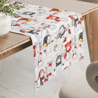 Bavlněný běhoun na stůl Sandra SA-661 Sněhuláci na světle šedém - Biante.cz Bavlněný běhoun na stůl Sandra SA-661 Sněhuláci na světle šedém - Biante.cz