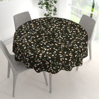 Bavlněný kulatý ubrus Sandra SA-722 Větvičky s lístky na tmavě zeleném - detail 1 - Biante.cz Bavlněný kulatý ubrus Sandra SA-722 Větvičky s lístky na tmavě zeleném - detail 1 - Biante.cz