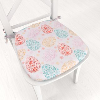 Teflonový oblý podsedák TF-106 Barevné kraslice na bílém - 39x37x3 cm - Biante.cz
