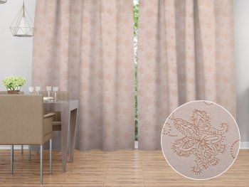 Dekorační závěs TF-129 Hnědé květované ornamenty na šedobéžovém - Biante.cz