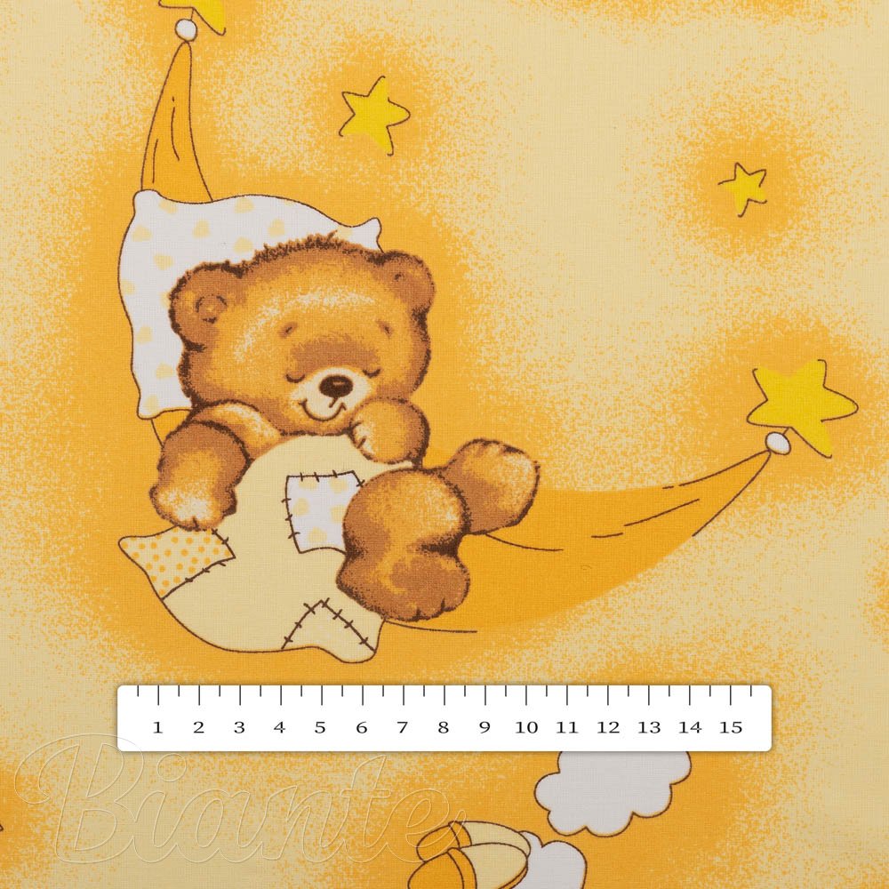 Dětská bavlněná látka/plátno Sandra SA-725 Spící medvídci na žlutooranžovém - šířka 160 cm - detail 3 - Biante.cz